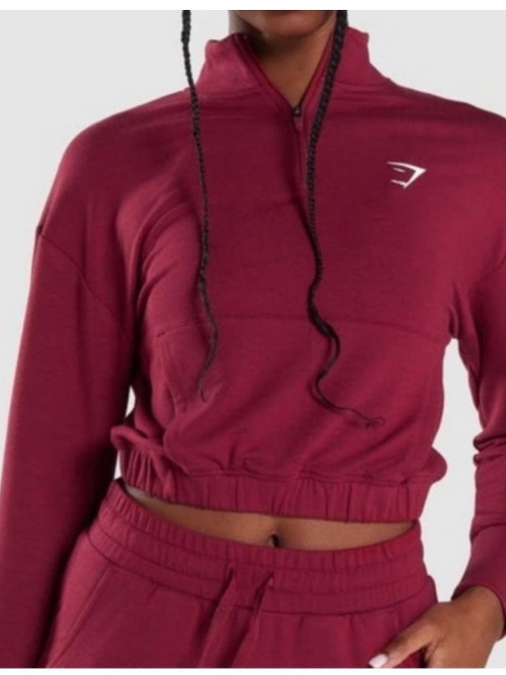 Gymshark Burgundy Cropped Pippa Training Pullover Sweatshirt. S